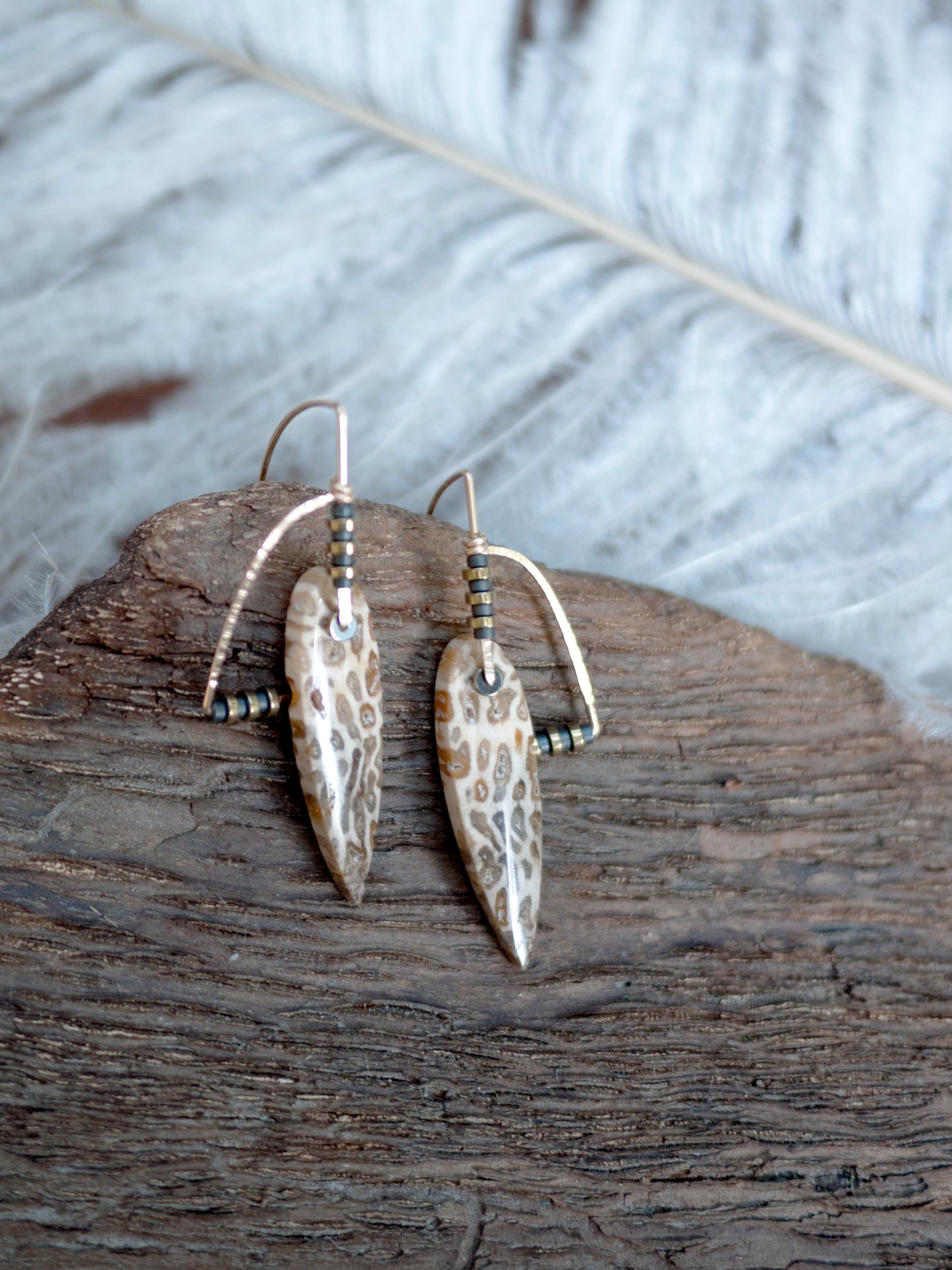 Deco Style Petrified Palmwood Earrings