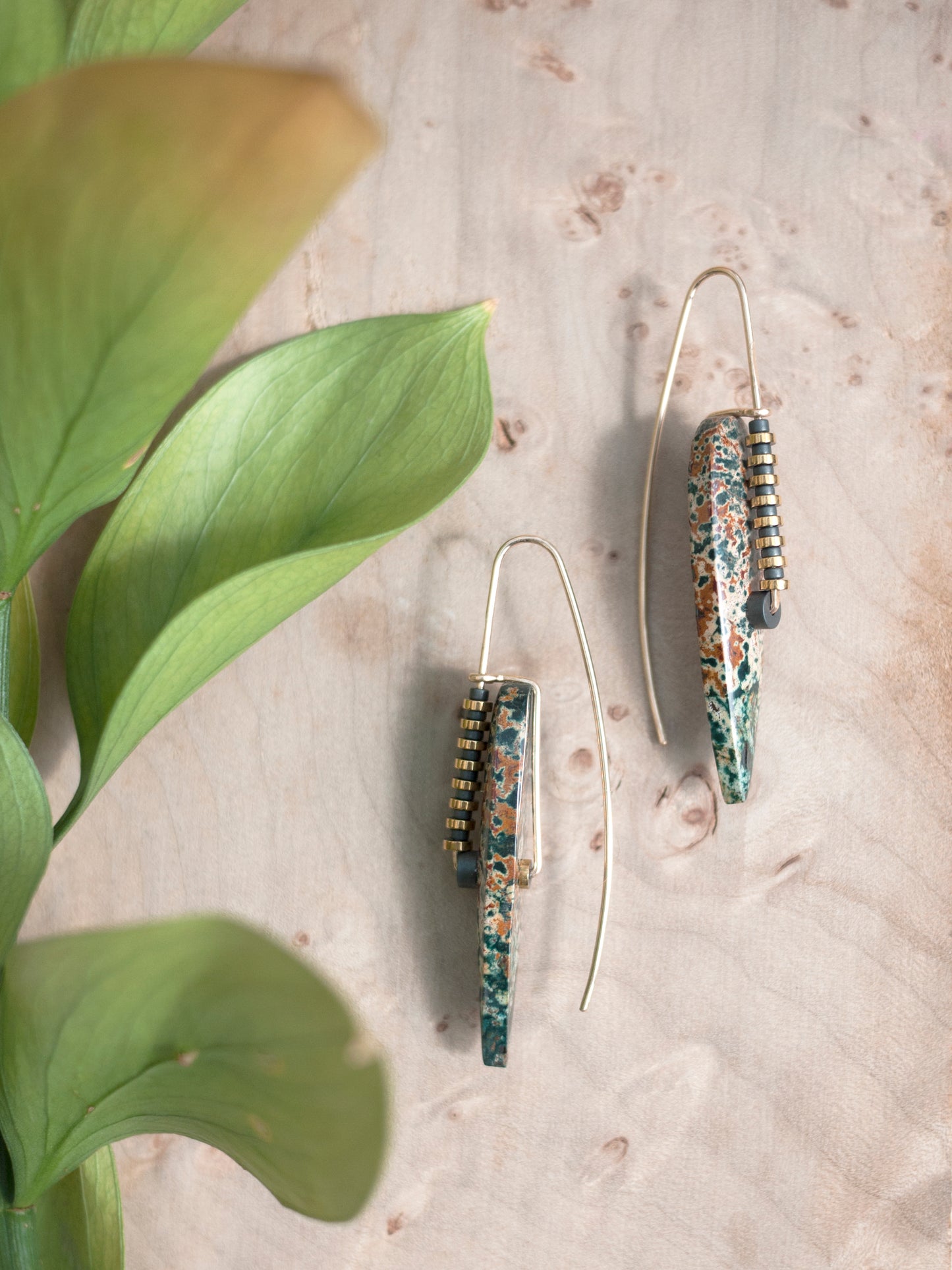 Forest Jasper Spear Earrings