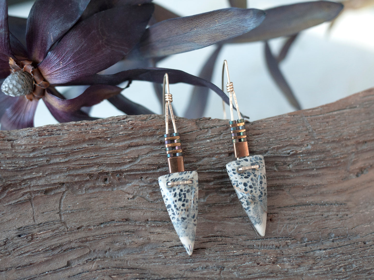 Petrified Palmwood Spear Drop Earrings
