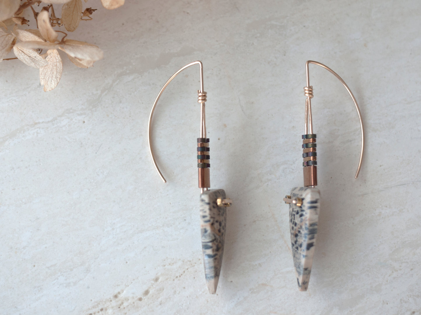 Petrified Palmwood Spear Drop Earrings