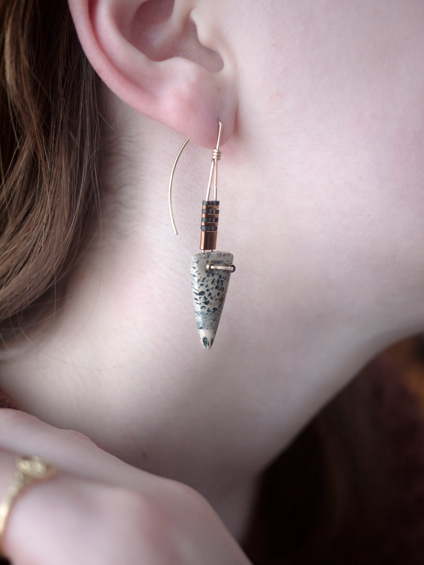 Petrified Palmwood Spear Drop Earrings