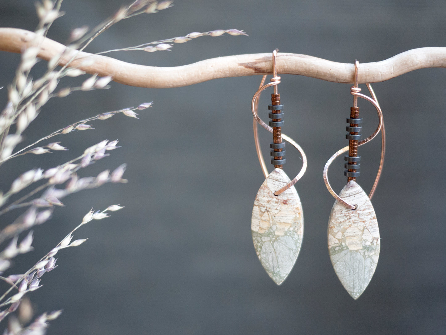 Sculptural Spiral Brecciated Jasper Drop Earrings