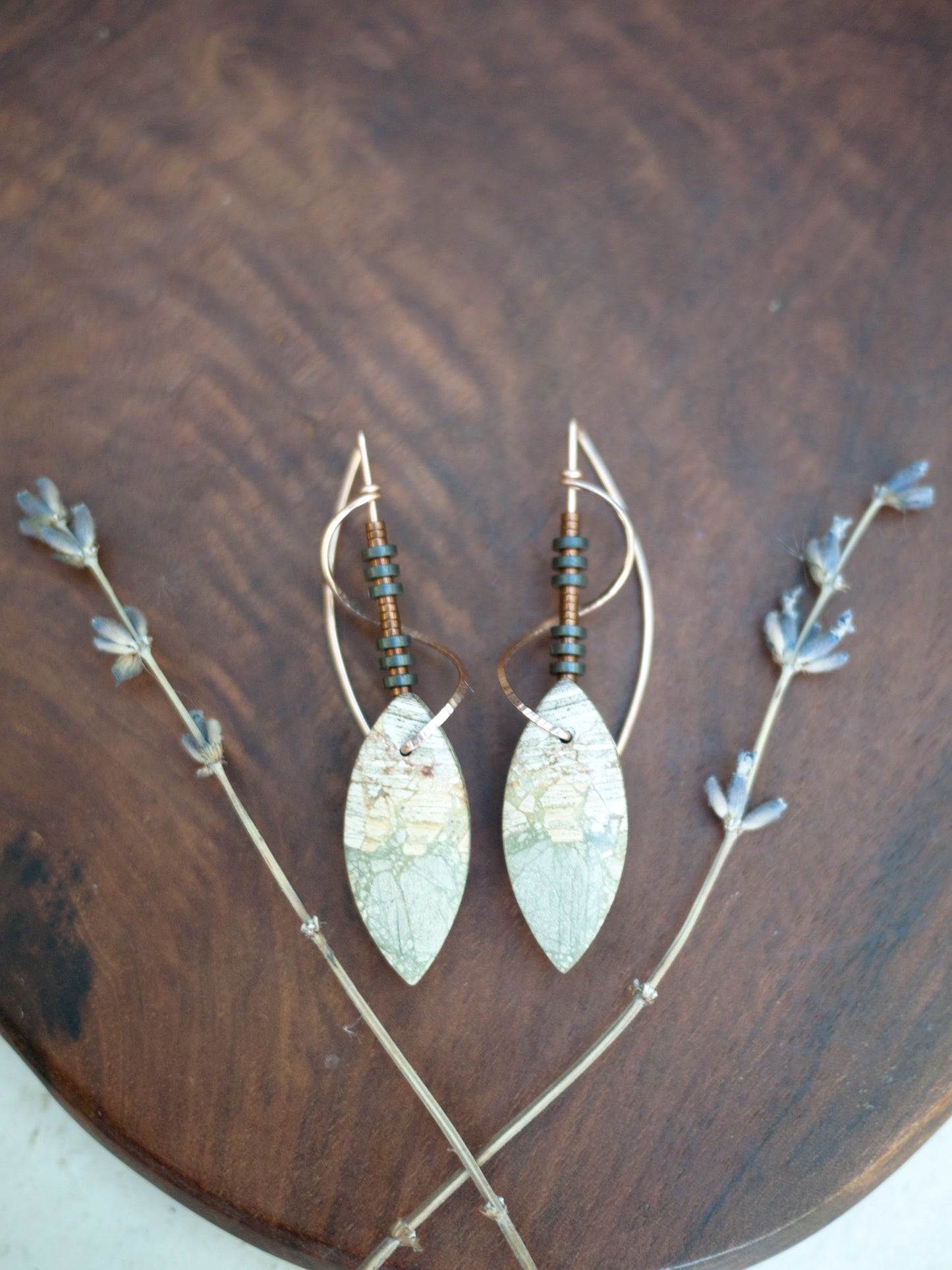 Sculptural Spiral Brecciated Jasper Drop Earrings