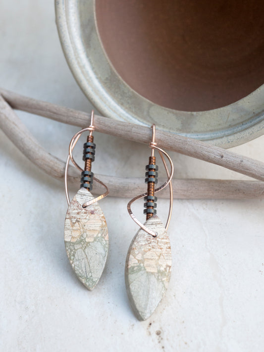 Sculptural Spiral Brecciated Jasper Drop Earrings