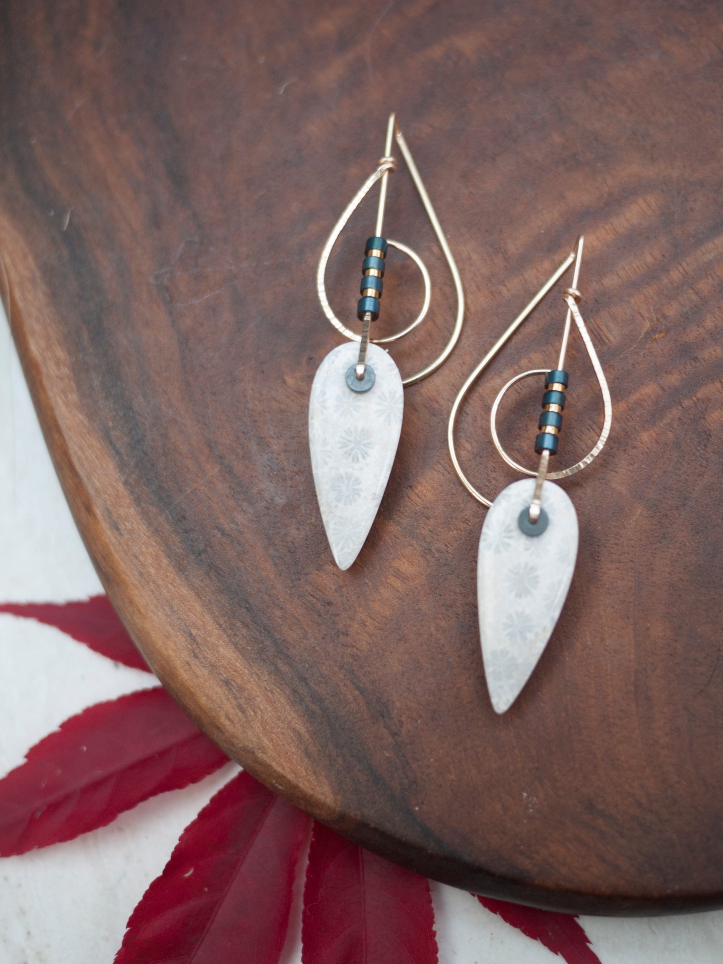 Fossil Coral Sculptural Spiral Earrings