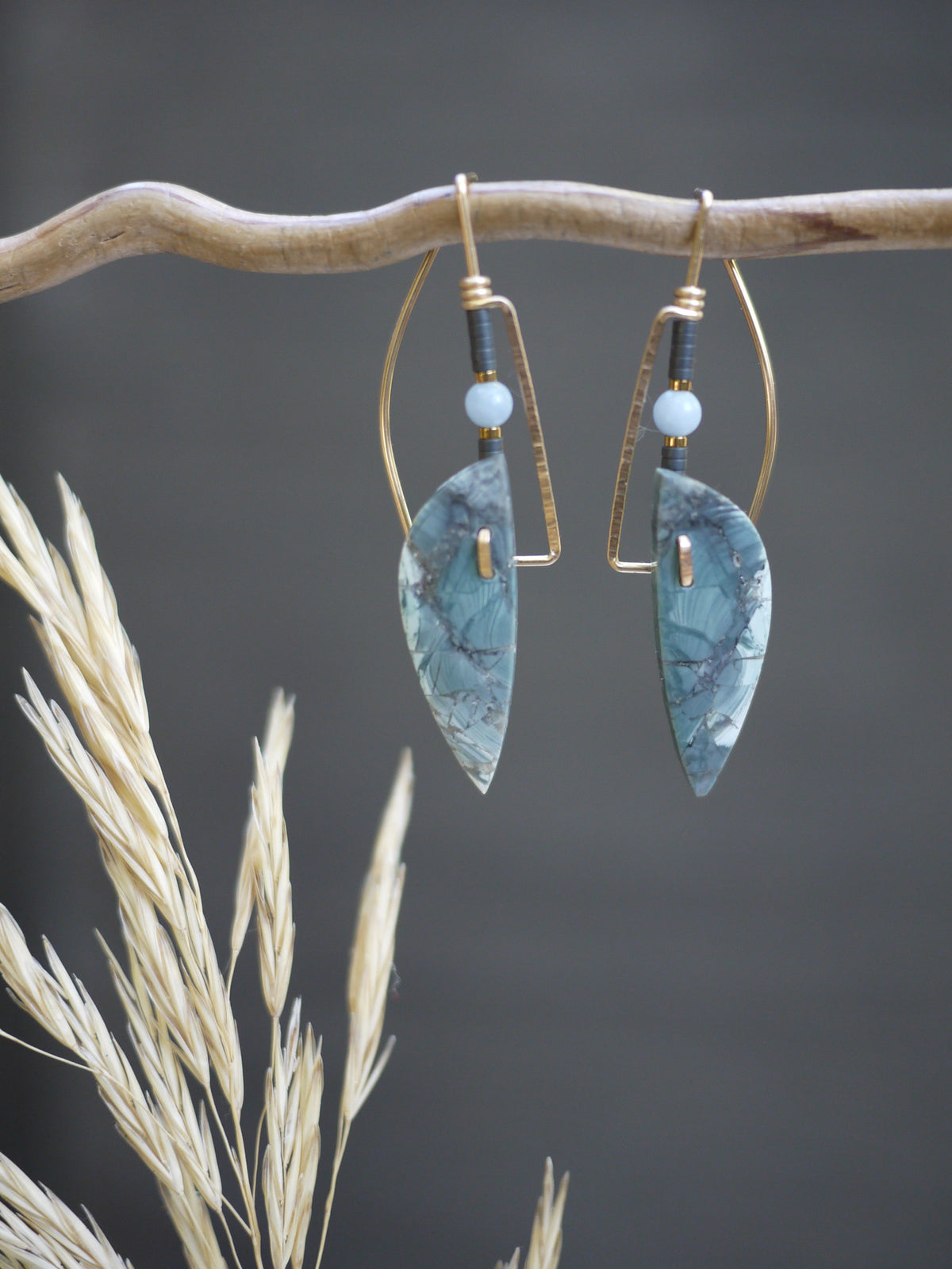 Deco Style Abstract Sumatran Jasper Drop Earrings