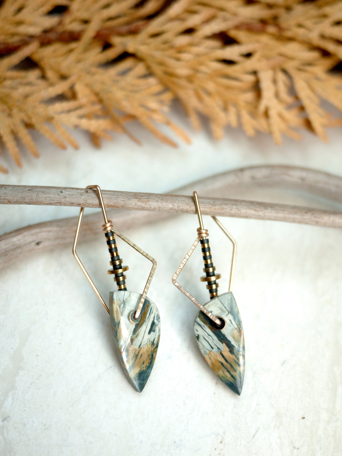 Geometric Sumatran Jasper Drop Earrings