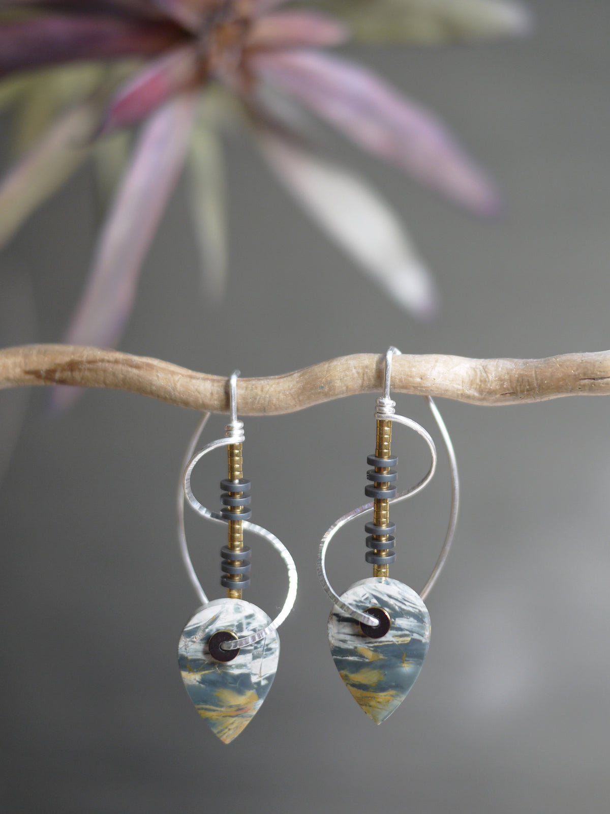 Sculptural Spiral Sumatran Jasper Drop Earrings