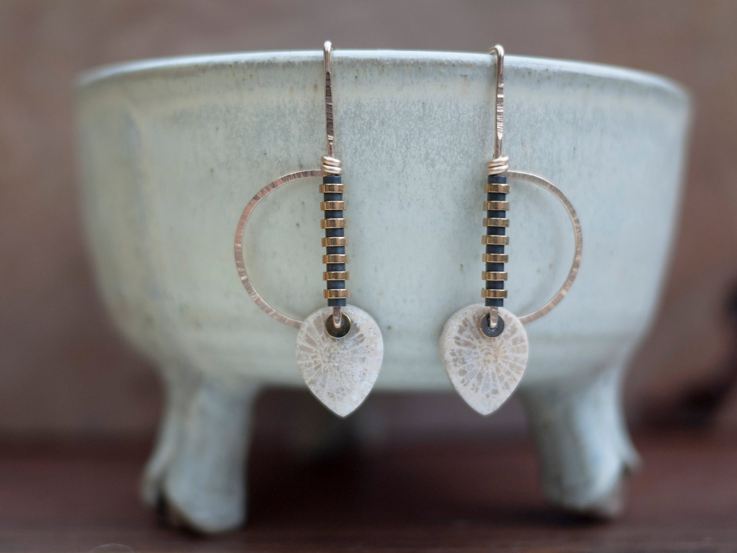 Fossil Coral Half Circle Earrings
