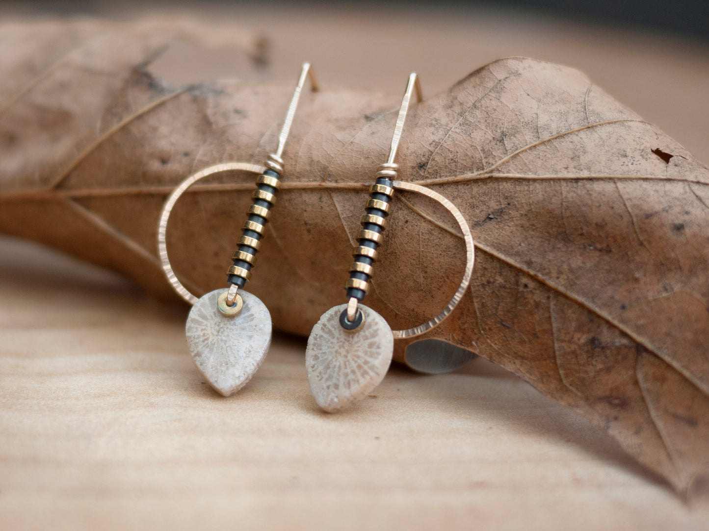 Fossil Coral Half Circle Earrings