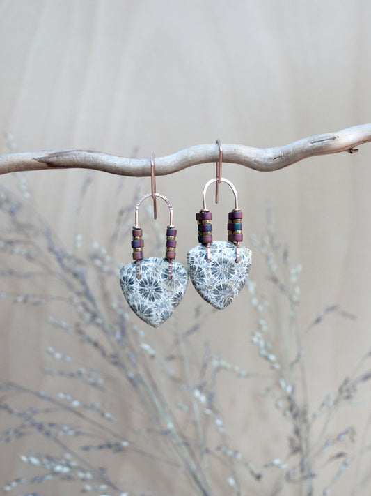White Fossil Coral Triangle Dangle Earrings