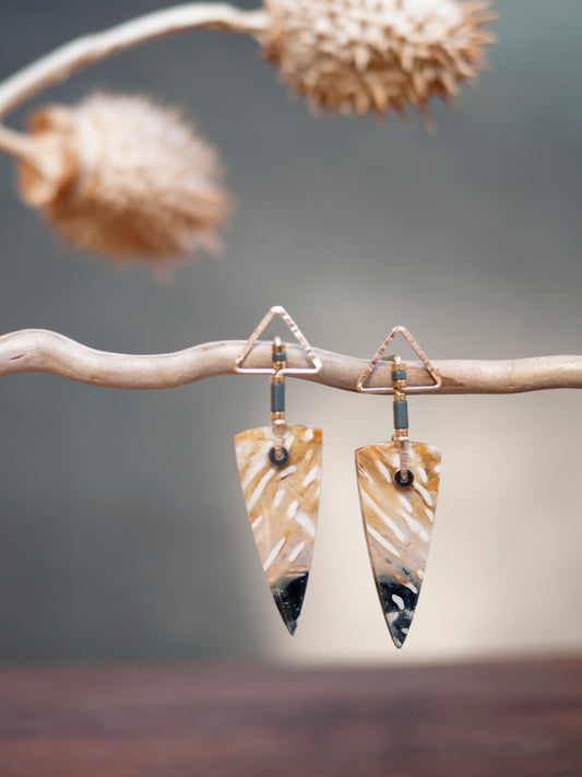 Petrified Palm Wood Triangle Post Earrings