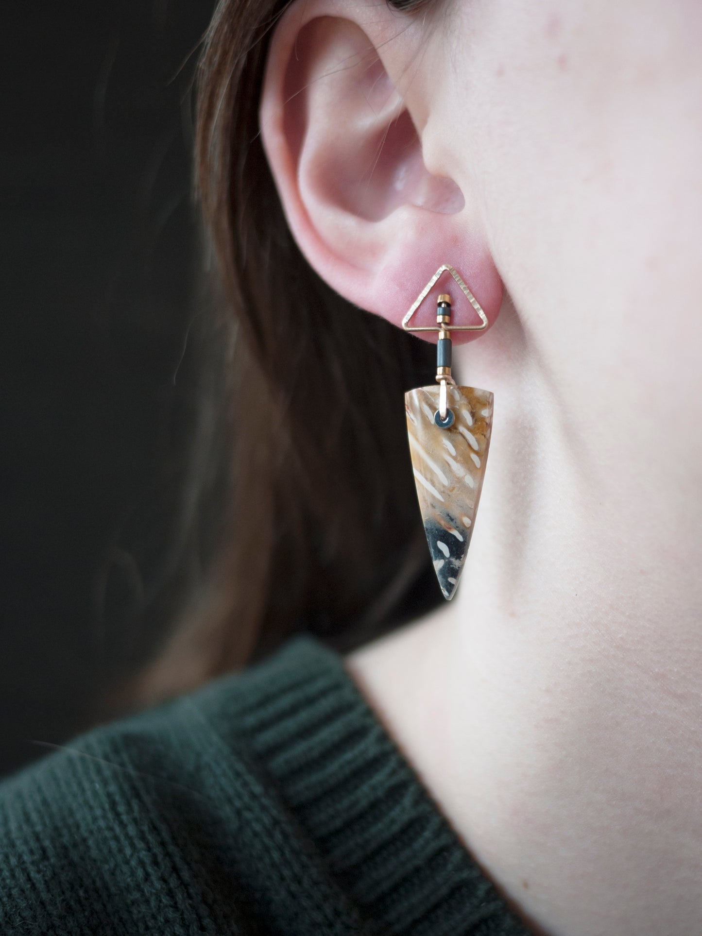 Petrified Palm Wood Triangle Post Earrings