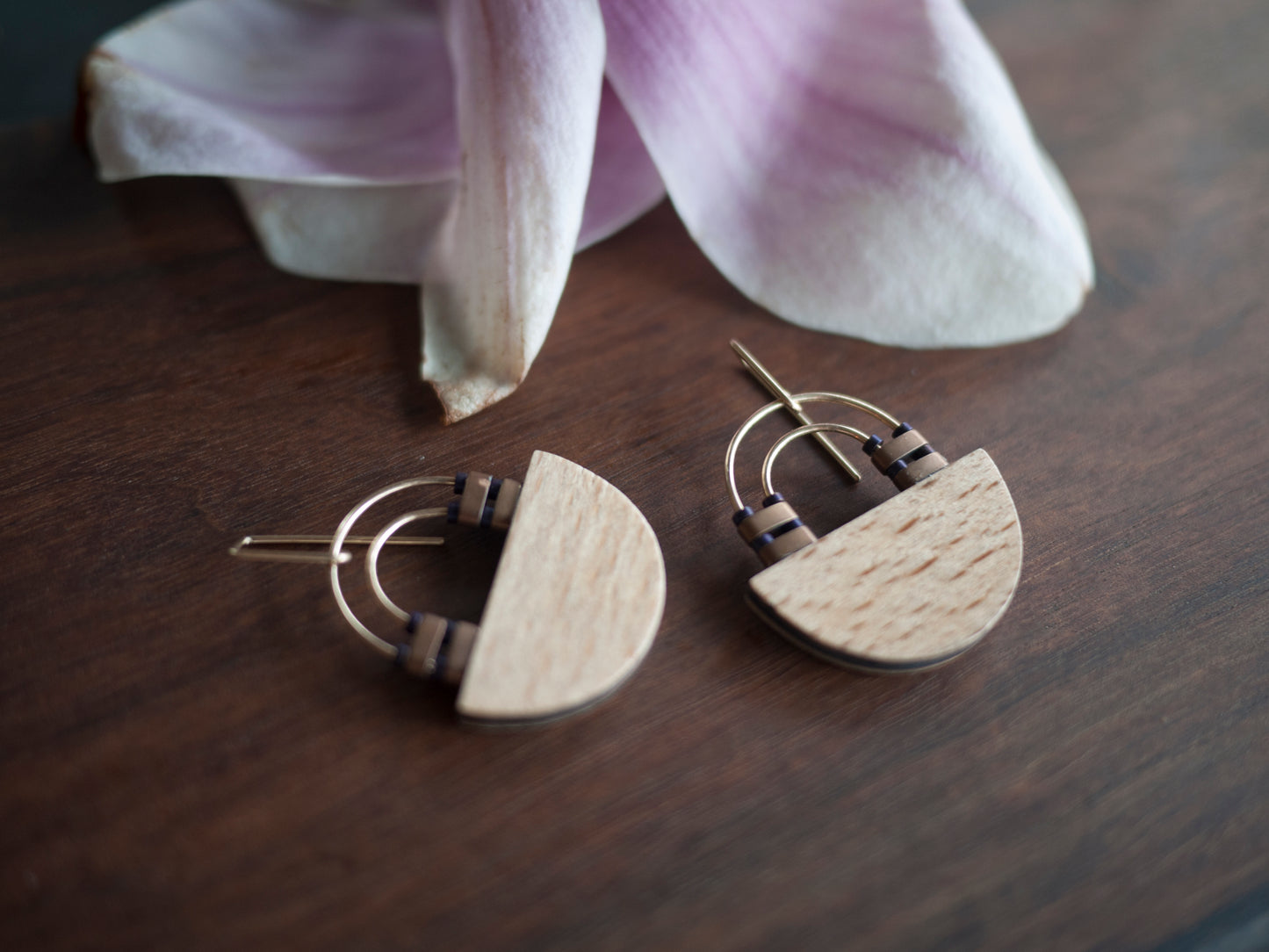 Wood Half Circle Arch Earrings