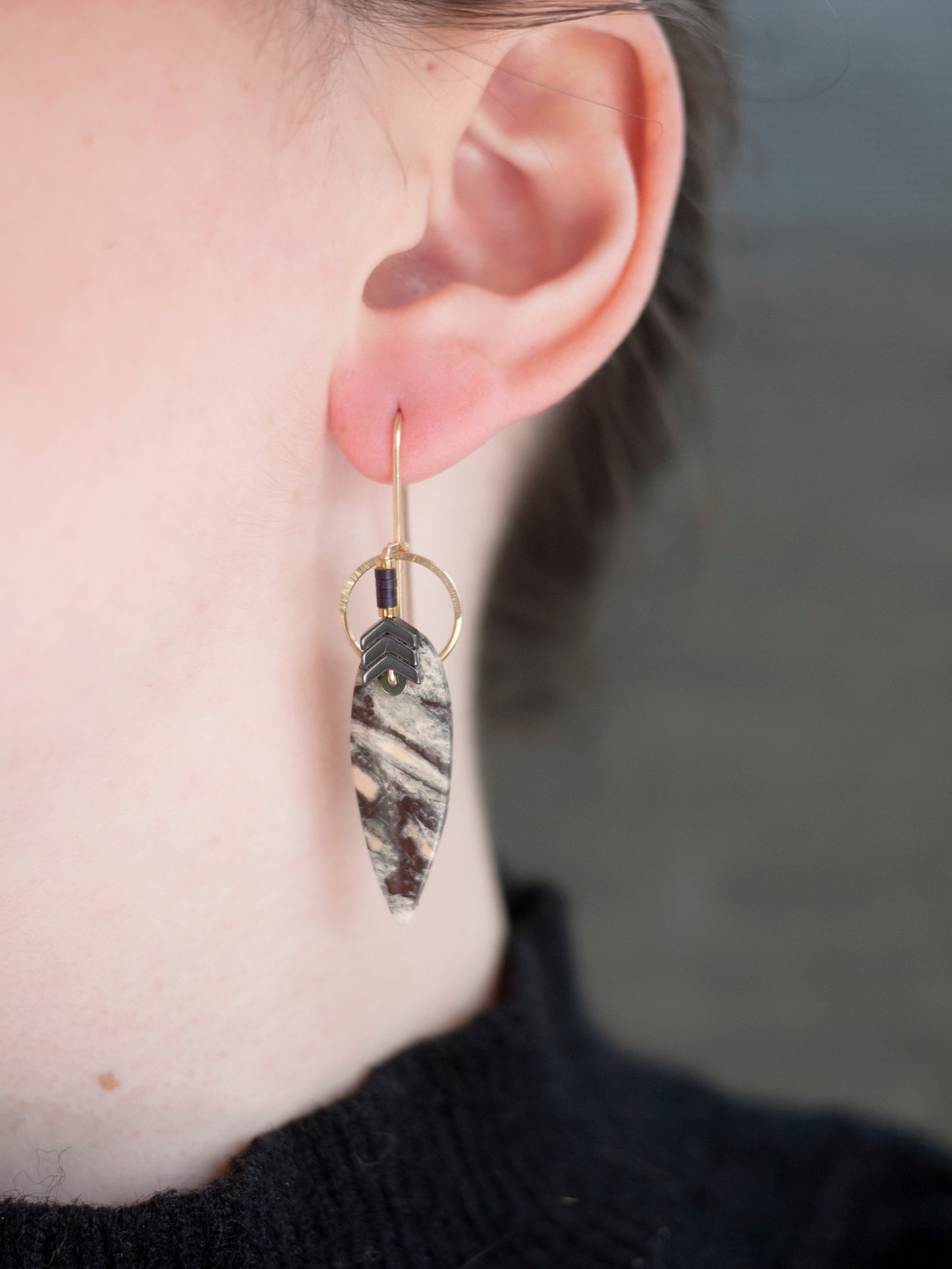 Zebra Jasper Circle Drop Earrings