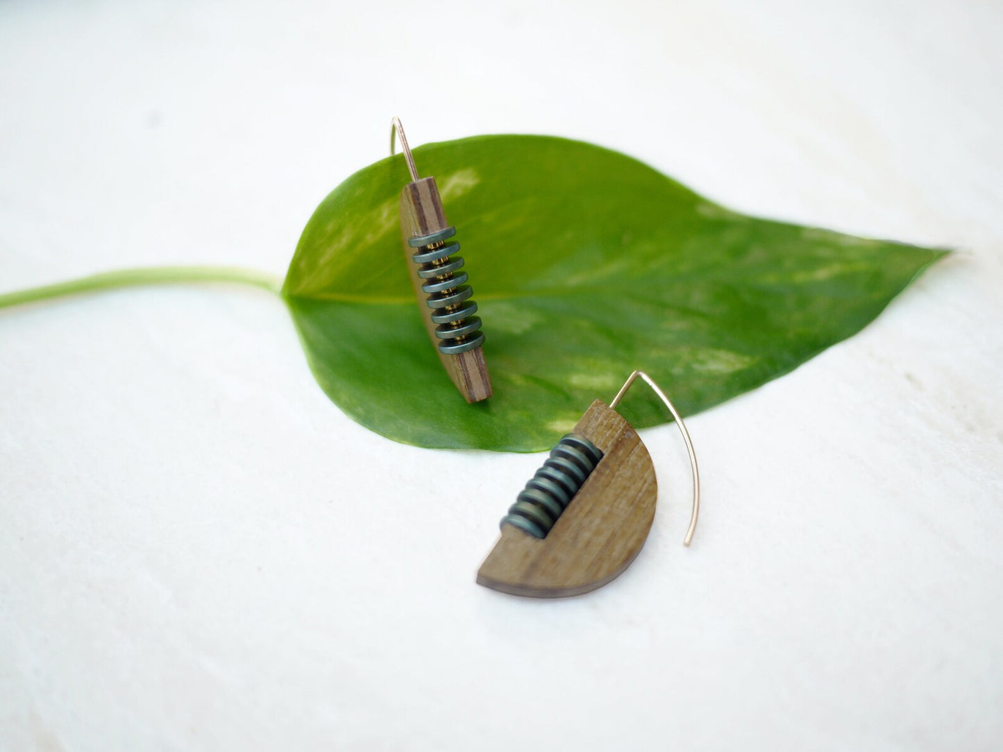 Sculptural Wood and Hematite Earrings
