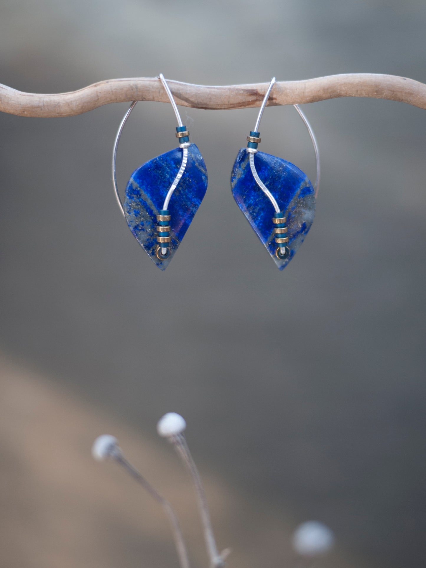Abstract Lapis Lazuli Leaf Shape Earrings