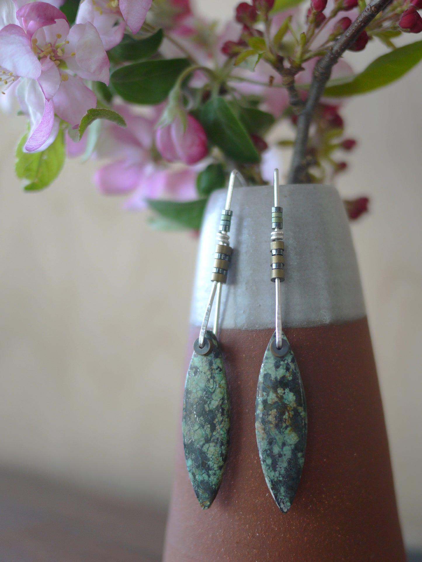 African Turquoise Marquee Drop Earrings