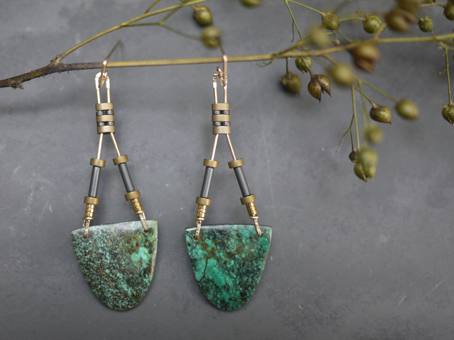 Long African Turquoise Drop Earrings