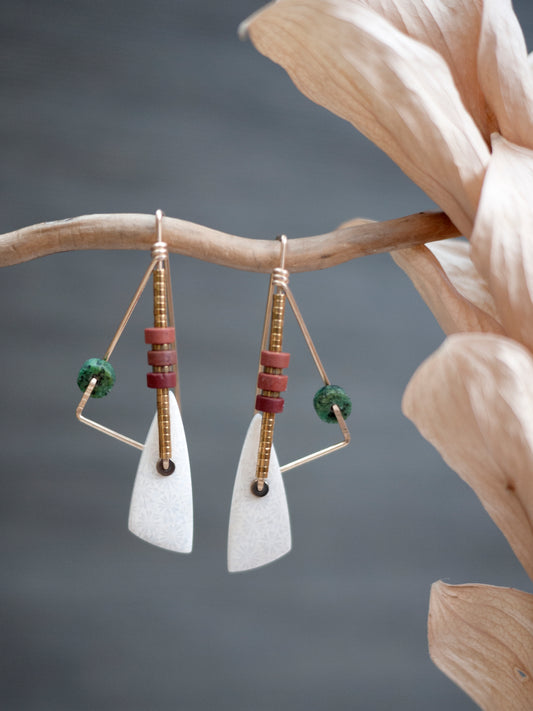 Angular White Fossil Coral Earrings