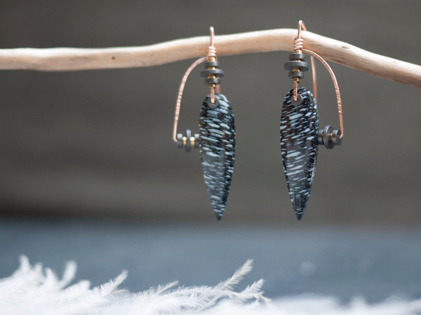 Art Deco Inspired Petrified Palm Wood Earrings