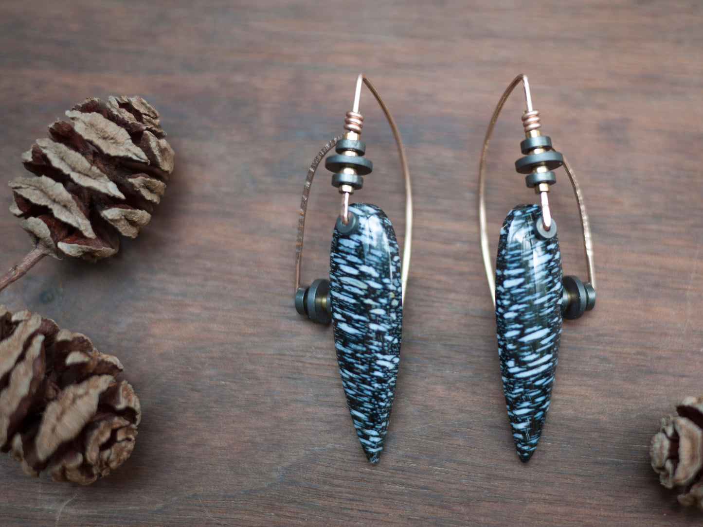 Art Deco Inspired Petrified Palm Wood Earrings