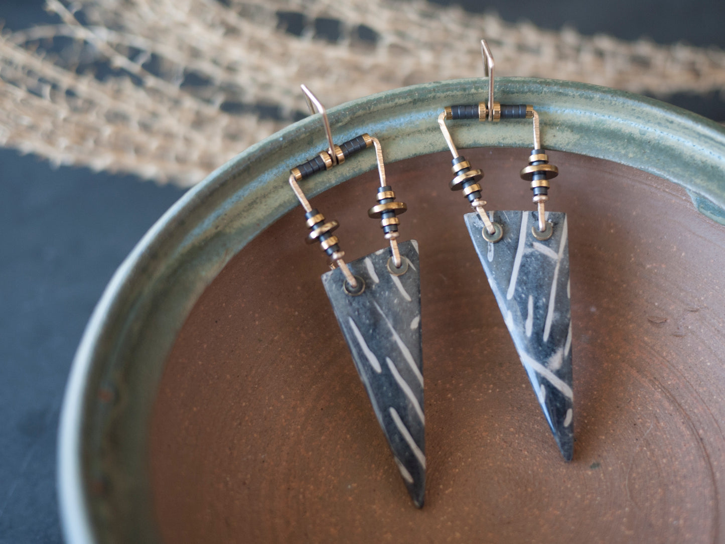 Edgy Petrified Palmwood Dangle Earrings