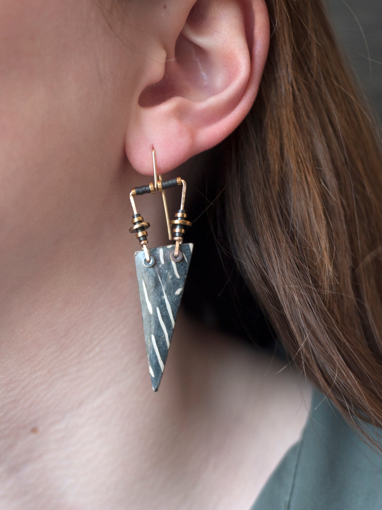 Edgy Petrified Palmwood Dangle Earrings