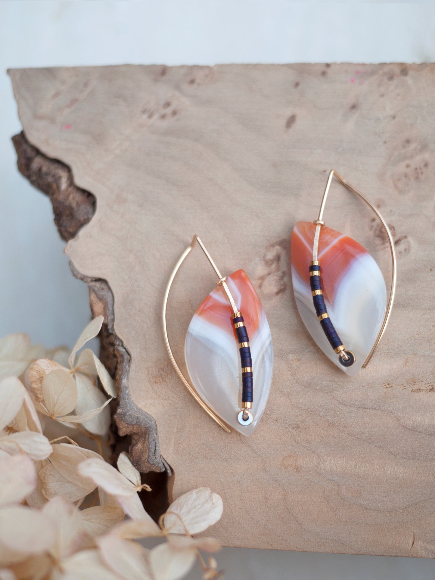 Orange Banded Agate Sculptural Earrings