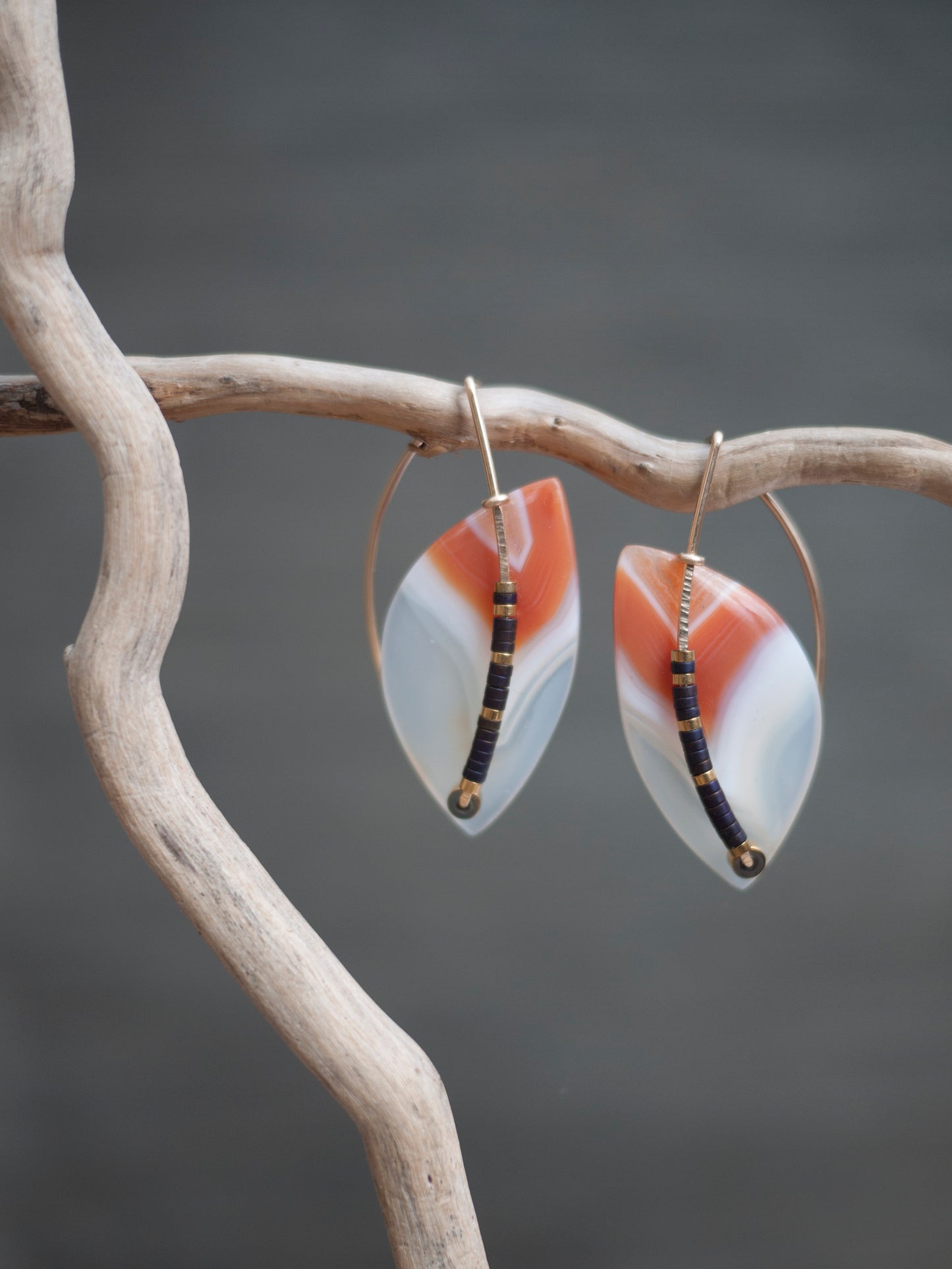Orange Banded Agate Sculptural Earrings