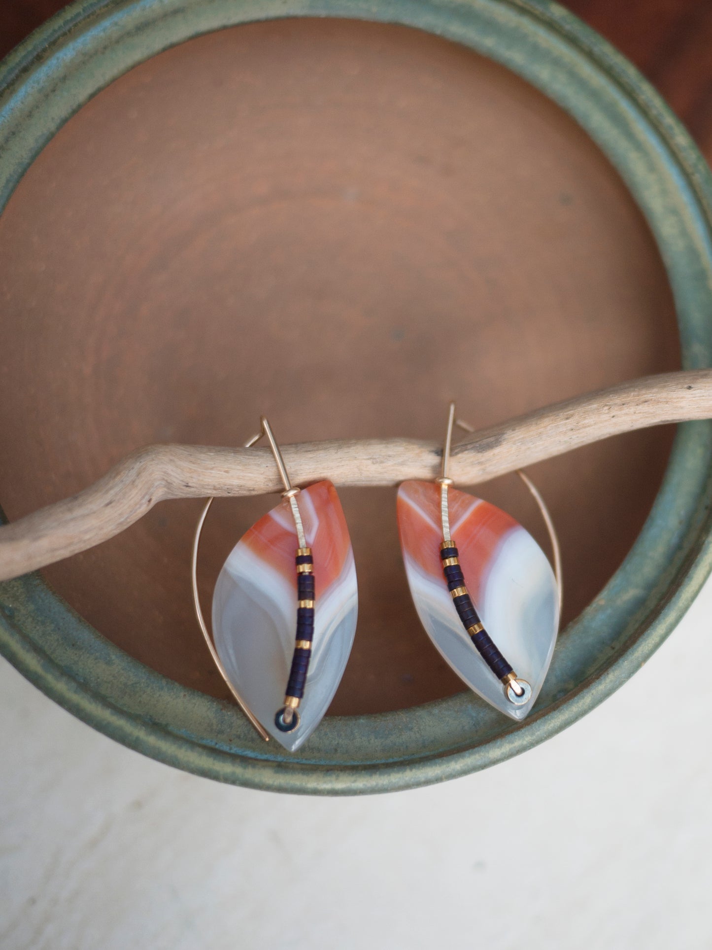 Orange Banded Agate Sculptural Earrings