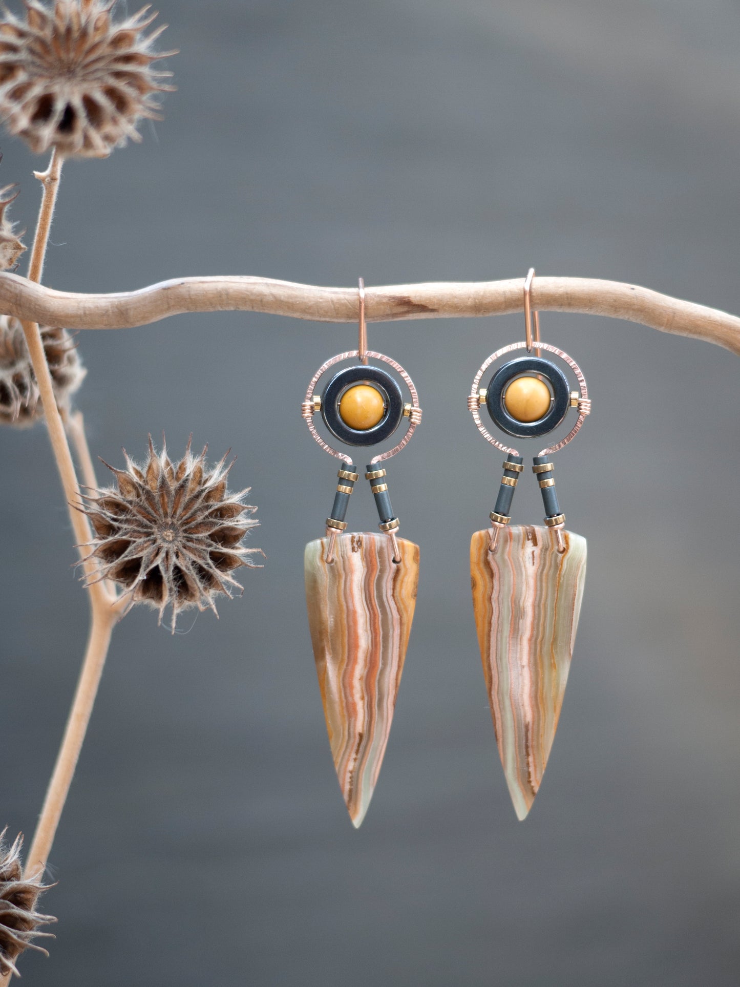 Banded Calcite Spear Dangle Earrings