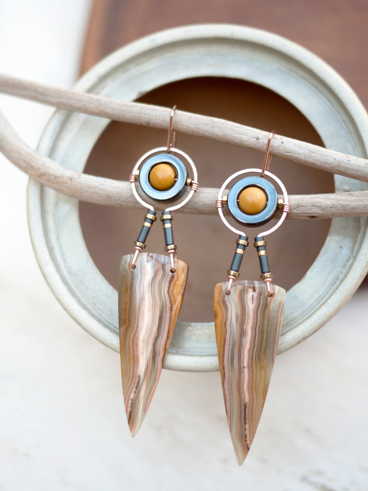 Banded Calcite Spear Dangle Earrings