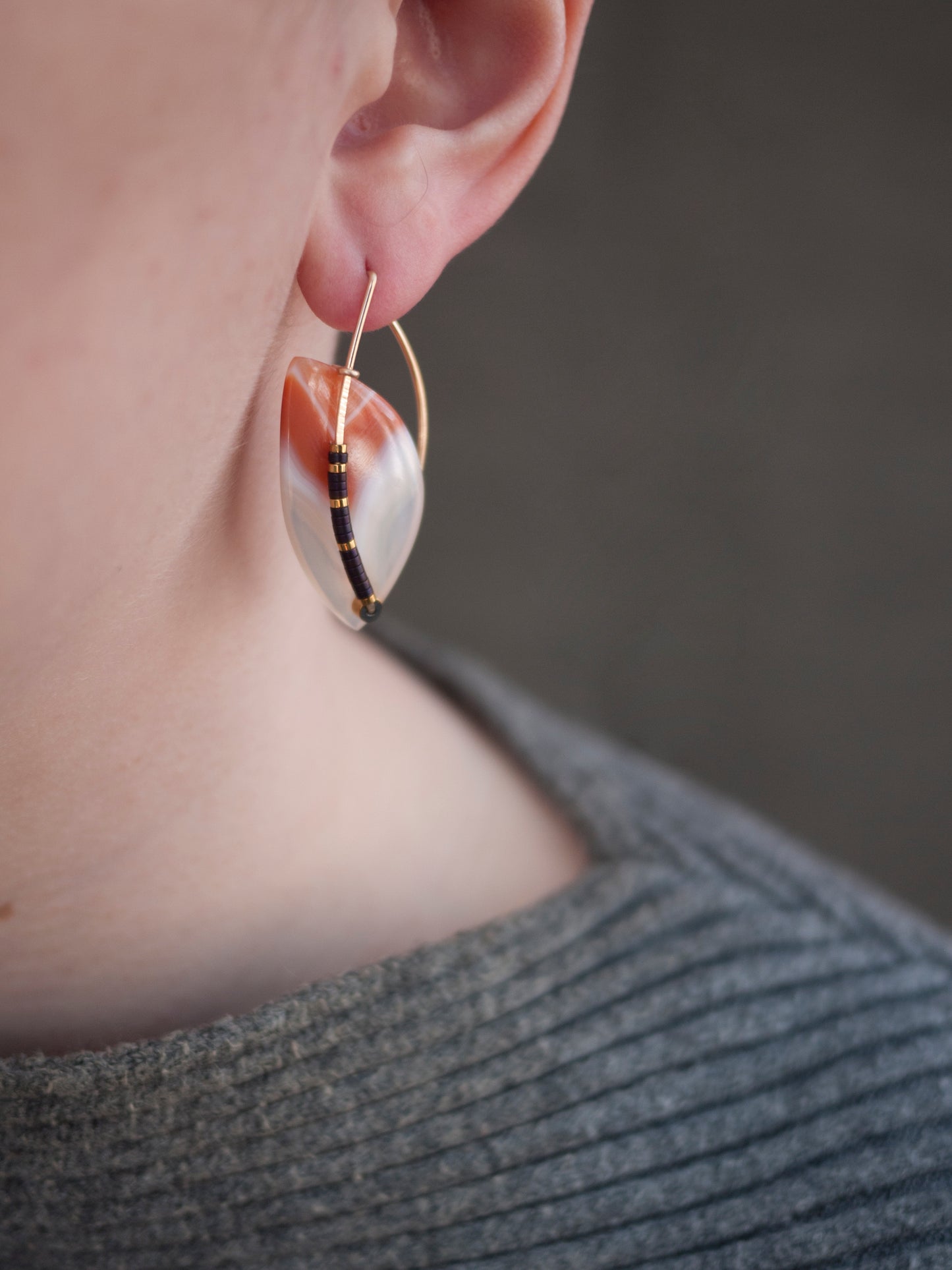 Orange Banded Agate Sculptural Earrings