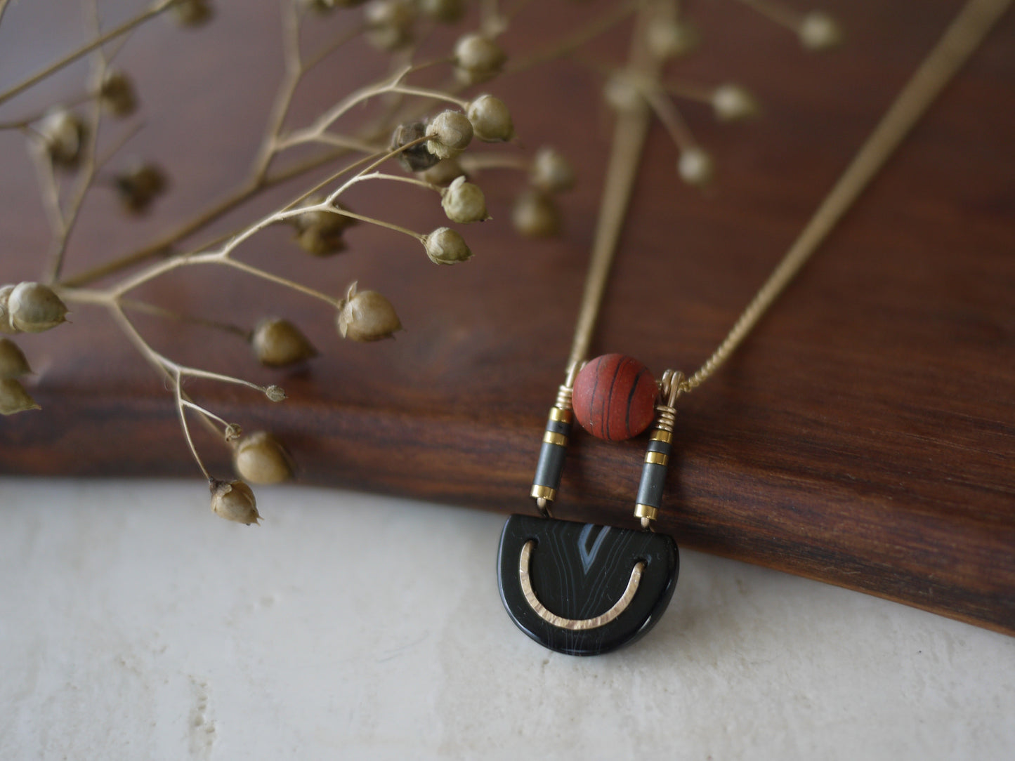 Black Banded Agate Pendant with Red Jasper