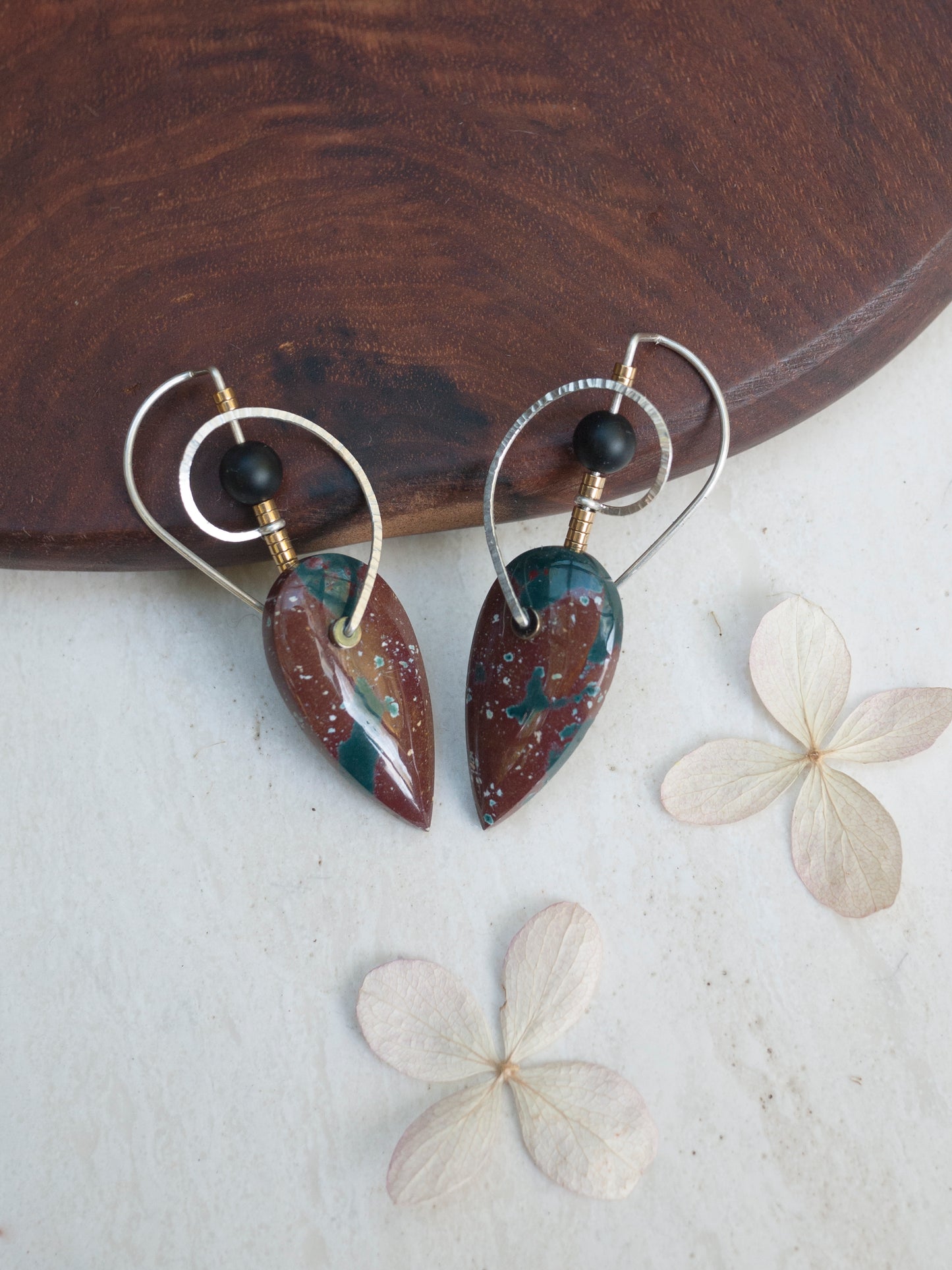 Sculptural Bloodstone Spiral Earrings