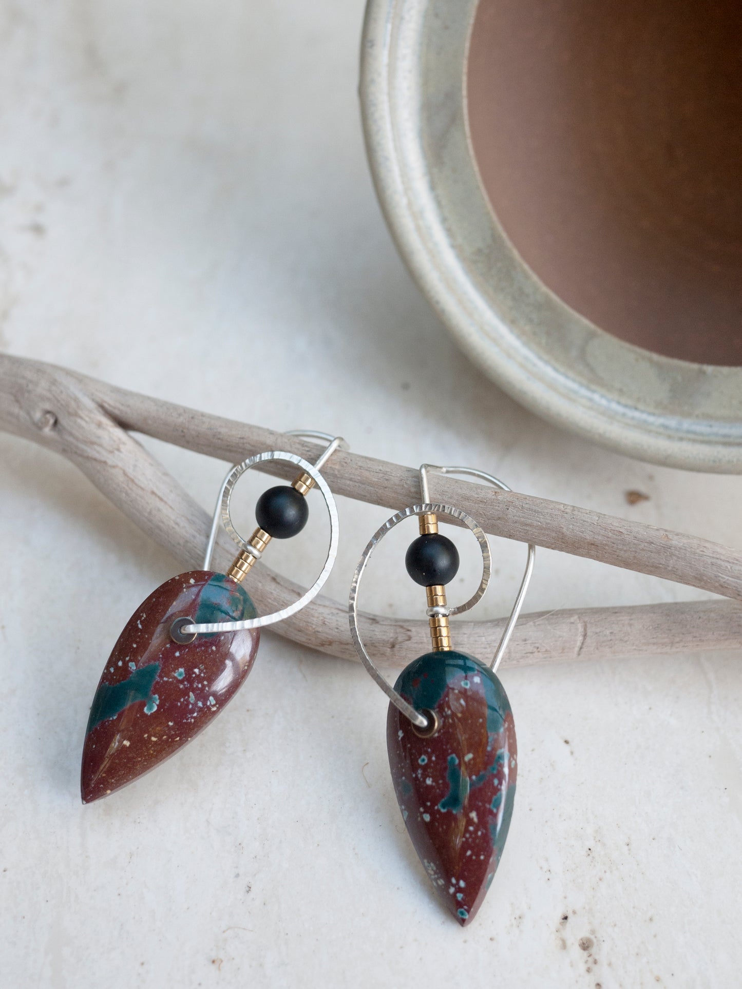 Sculptural Bloodstone Spiral Earrings