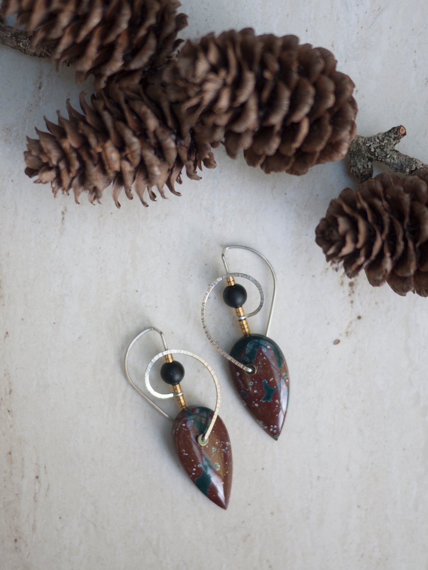 Sculptural Bloodstone Spiral Earrings