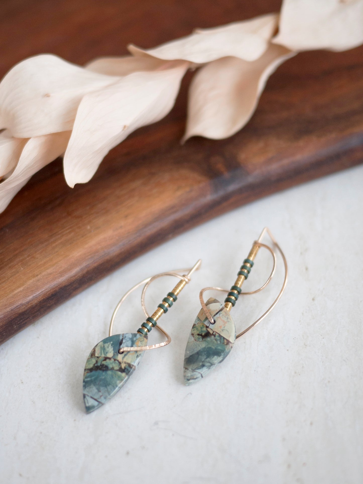 Spiral Sculptural Brecciated Jasper Drop Earrings