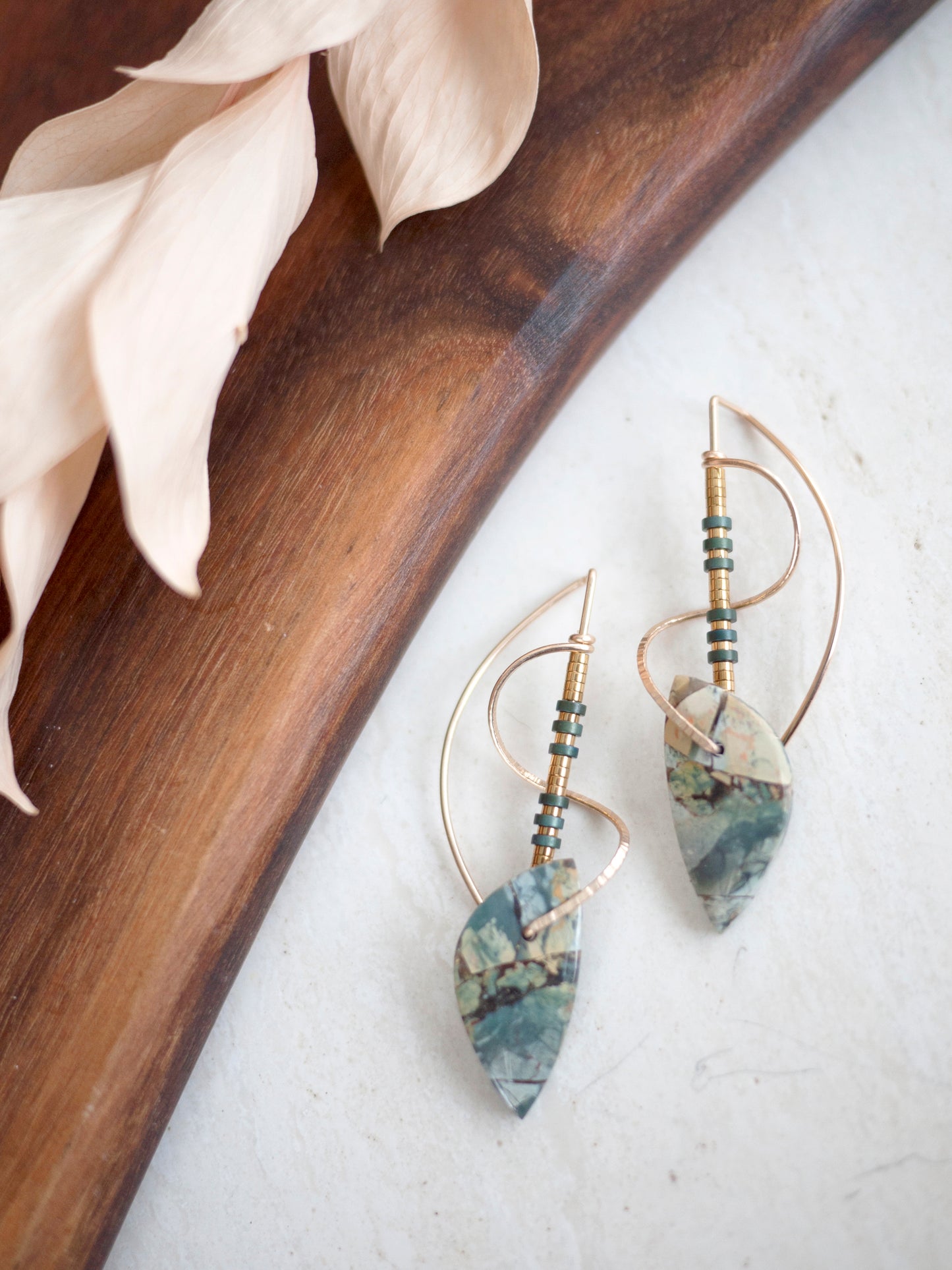 Spiral Sculptural Brecciated Jasper Drop Earrings