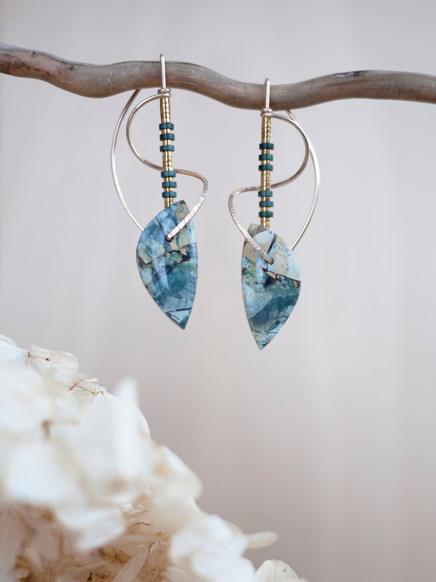 Spiral Sculptural Brecciated Jasper Drop Earrings