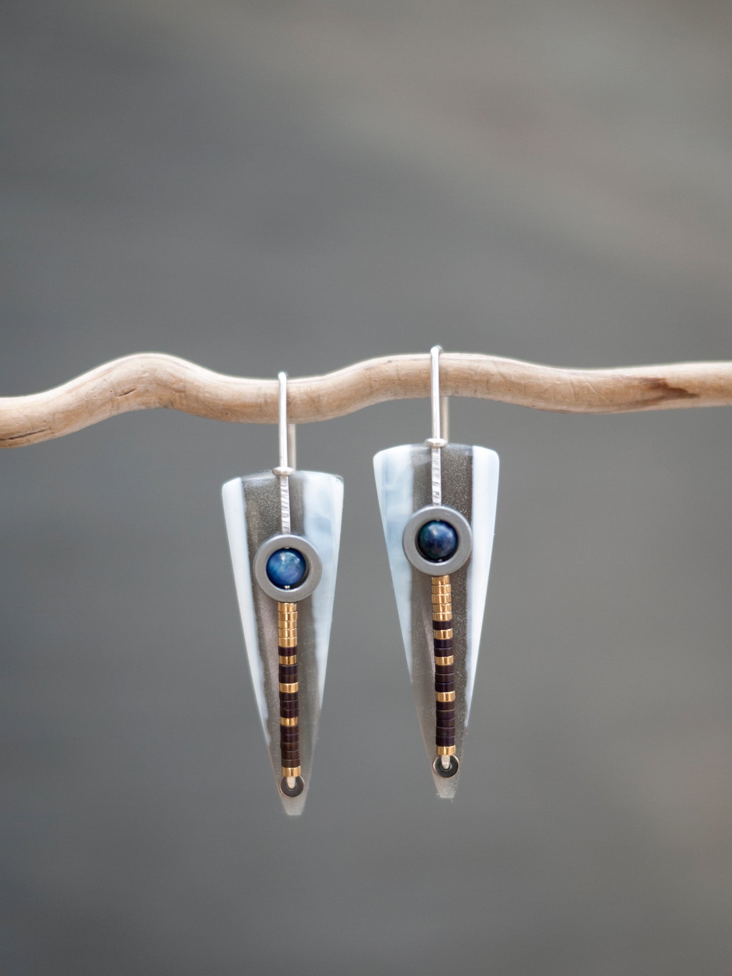 Long Blue Opal Spear Drop Earrings
