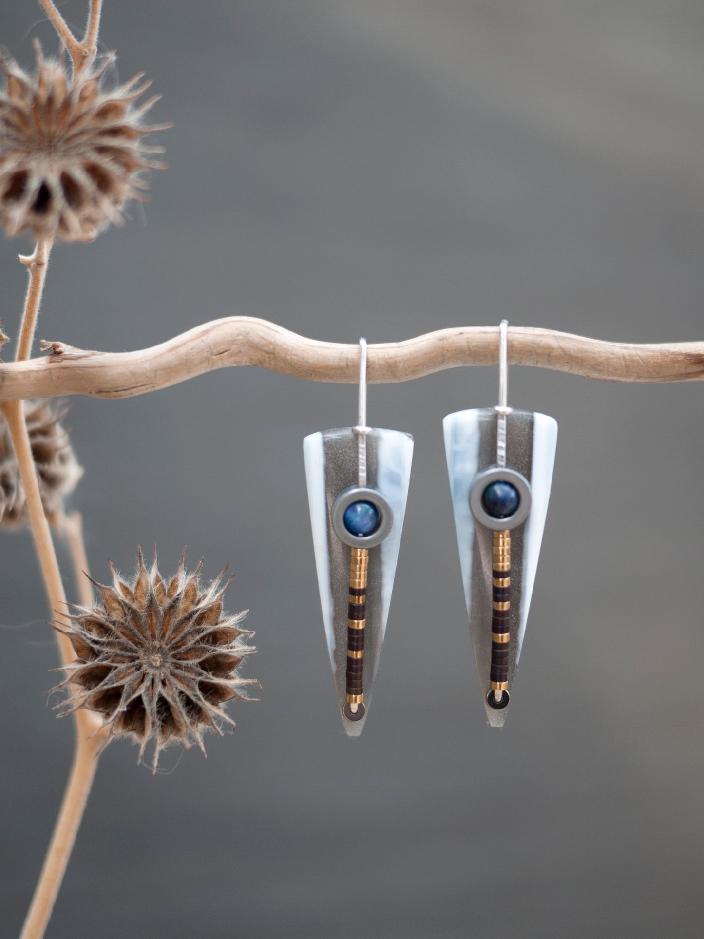 Long Blue Opal Spear Drop Earrings