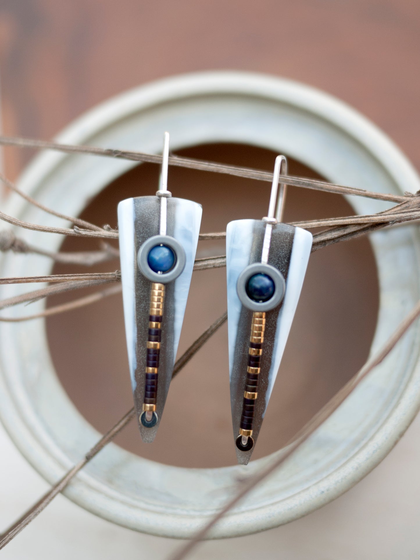 Long Blue Opal Spear Drop Earrings