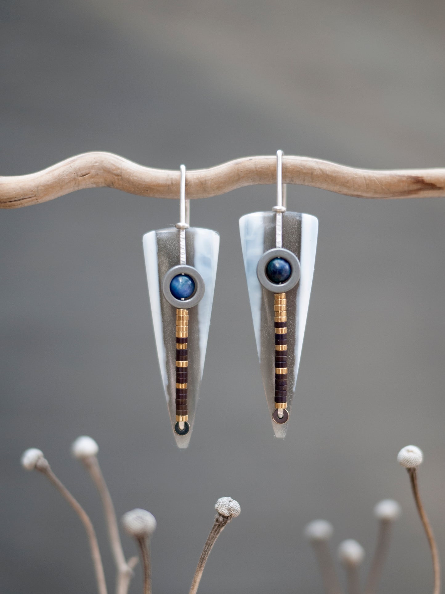 Long Blue Opal Spear Drop Earrings