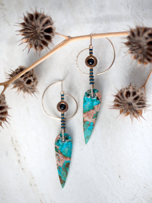 Blue Sea Sediment Jasper Sculptural Drop Earrings