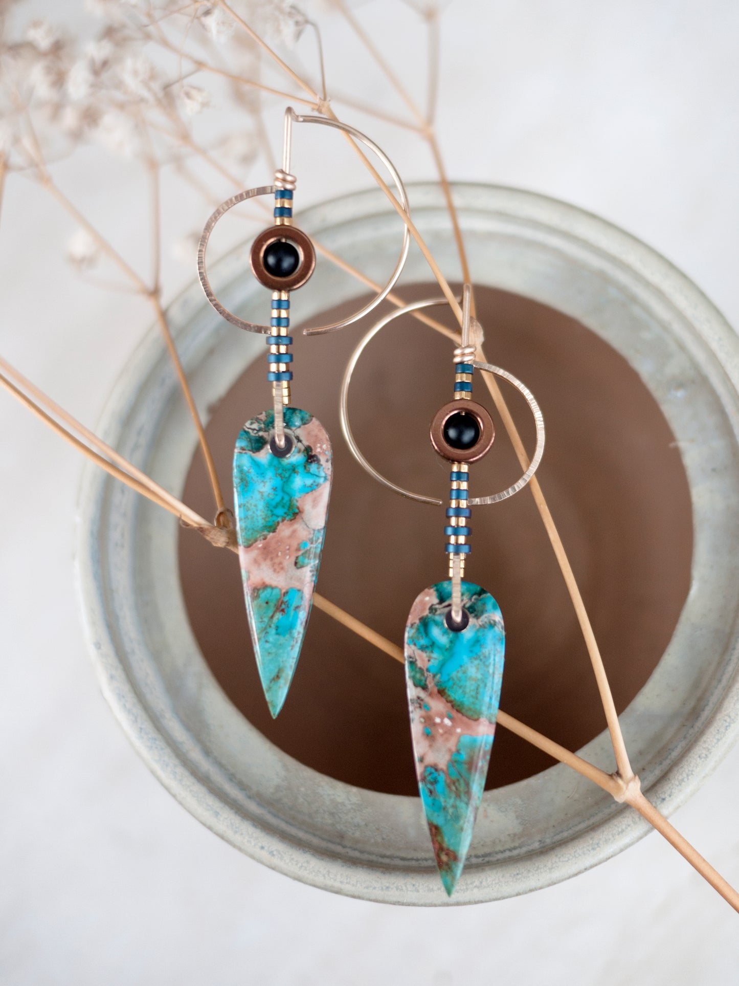 Blue Sea Sediment Jasper Sculptural Drop Earrings