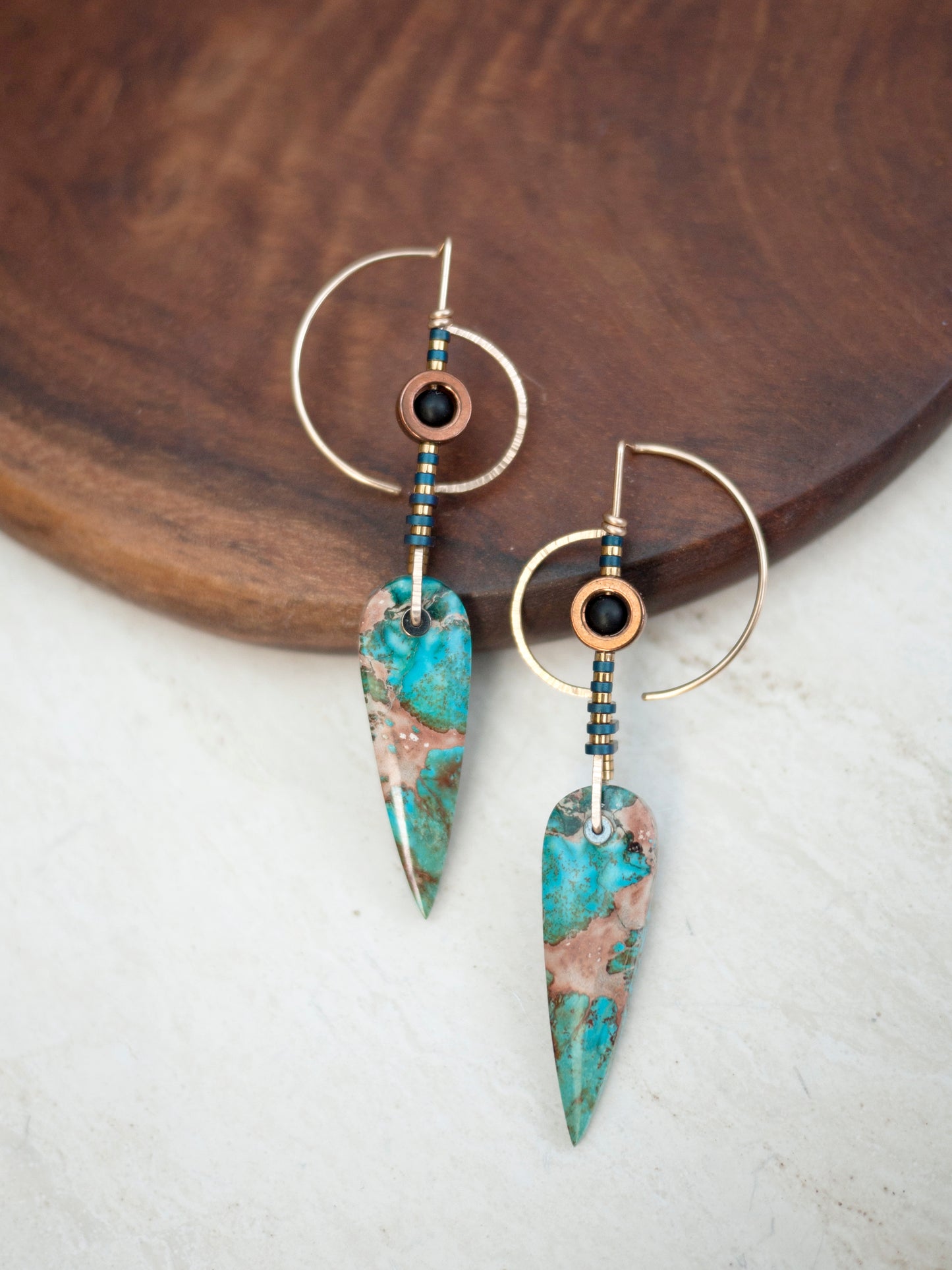 Blue Sea Sediment Jasper Sculptural Drop Earrings