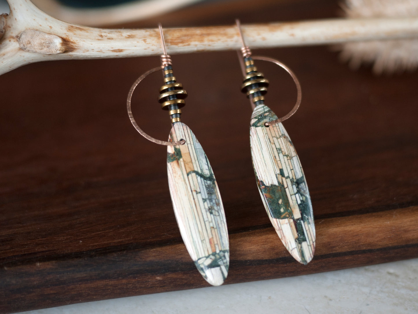 Brecciated Jasper Half Moon Threader Earrings