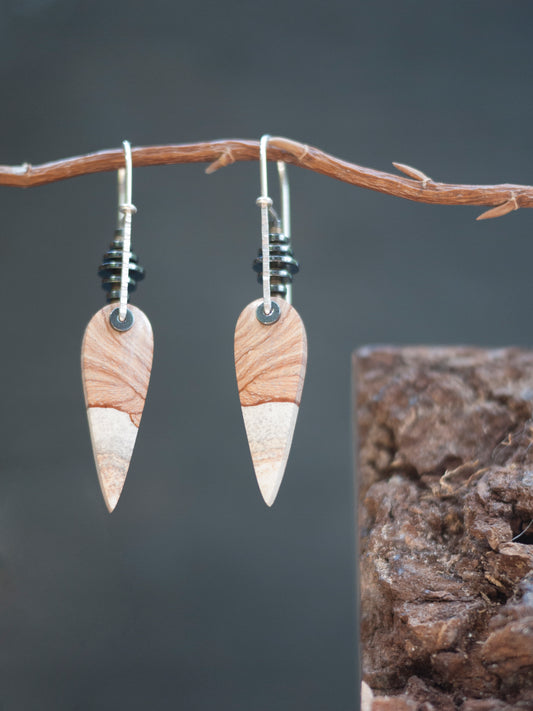 Brown Polychrome Jasper Inverted Teardrop Earrings